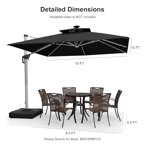 Cantilever Umbrella 10' X 10' Double Top Solar LED Light (100 Sq Ft)