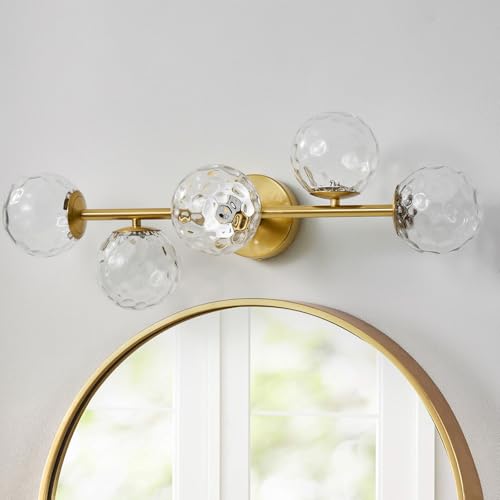 LED Brushed Gold Modern Hammered Glass Globe Bathroom Vanity Light