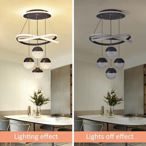 Modern LED Chandeliers, Dimmable 3-Color Kitchen Island Pendant Light for Dining Room, Bedroom, Living Room, Contemporary Hanging Ceiling Light, Linear Island Lamp