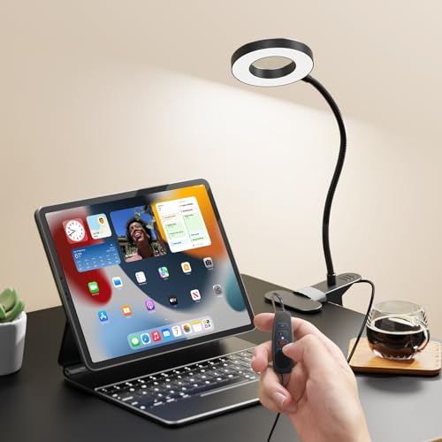 LED Desk Lamp Clip on Light with 3 Color Modes 10 Brightness Ring