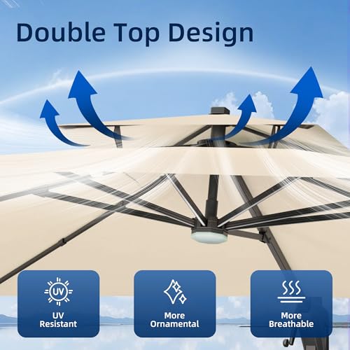 10x13FT Patio Cantilever Outdoor Offset Umbrella with LED Lights