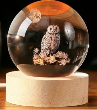 Large 3D Owl Crystal Ball Night Light, Figurines in Crystal Lamp 16 Color Changing with Remote Control for Bedroom Decor, for Teens Boys and Girls, Owl