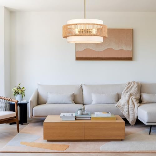 4 Light Rattan Chandelier for Dining Room