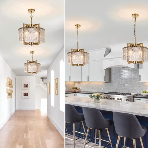 Modern Crystal Gold Chandeliers for Dining Room Drum Pendant Light (4 Count)