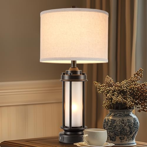 25'' Set of 2 Modern Table Lamps for Bedroom with 2 USB C+A Ports (2 Count)