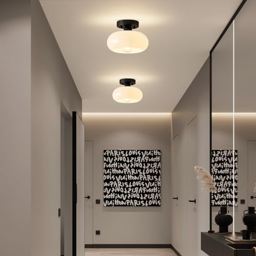 Mid Century Modern Black Semi Flush Mount Ceiling Light 8.66 Inch