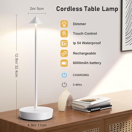 Set of 2 Cordless Rechargeable Led Table Lamp Battery Operated Light White (2 Count)