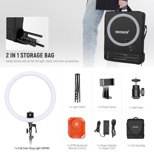 SRP18C 18 Inch RGB LED Ring Light Kit with Reversible Tripod Light Stand App Control Phone Holder Compatible with iPhone