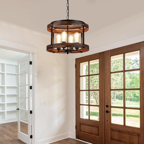 4 Light Large Rustic Farmhouse Plug in Pendant Light Fixture with Adjustable Chain