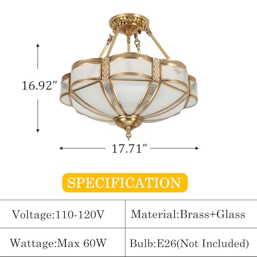 4 Lights Semi Flush Brass Dining Room Chandelier