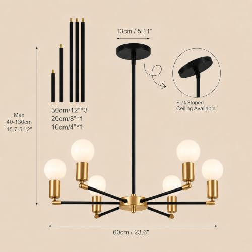 Black and Gold Chandelier (Black/Gold / 6-Light)