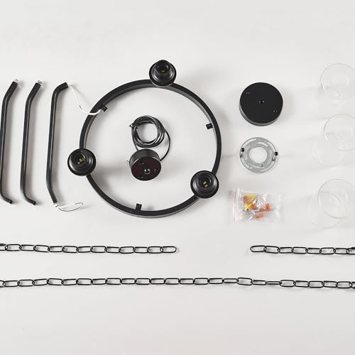Black Farmhouse Chandelier Lighting Round 3 Lights with Glass Shade Ceiling Hanging Vintage Rustic Light Fixture for Dining Room Living Room Foyer Porch Kitchen Island