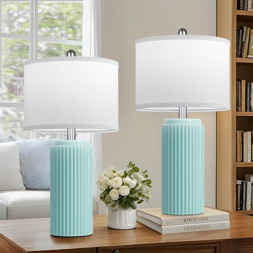 23.5" Light Green Modern Ceramic Table Lamps Set of 2 for Bedside (2 Count)