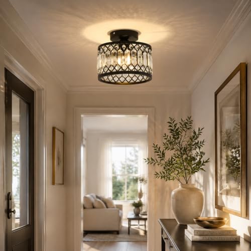 Crystal Black Ceiling Light Fixture Modern Semi Flush Mount