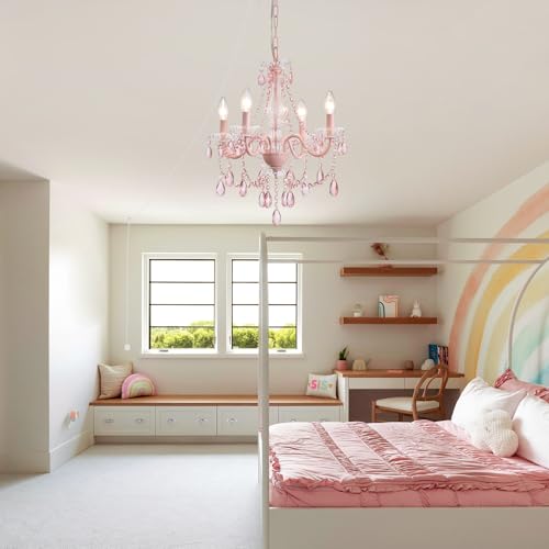 Plug in Crystal Pink Chandelier