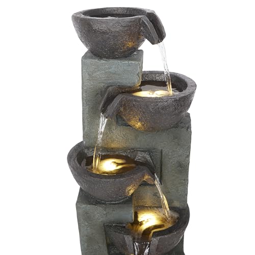 39" Tall 5 Tier Bowls Waterfall Fountain with LED Lights
