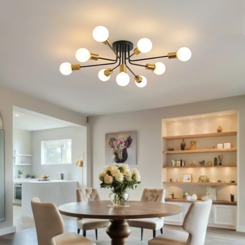 9 Lights Semi Flush Mount Ceiling Light Fixture Black and Gold