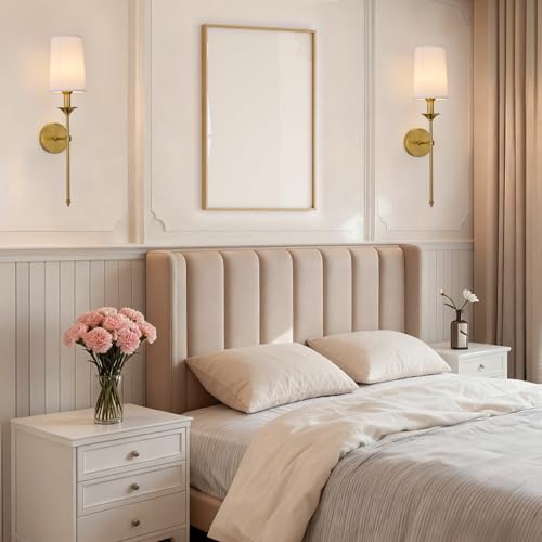 Hardwired Wall Sconces Set of 2 Candle Gold Wall Light for Bedroom Living Room Vanity Hallway Farmhouse Wired Bathroom Sconce (2 Count)