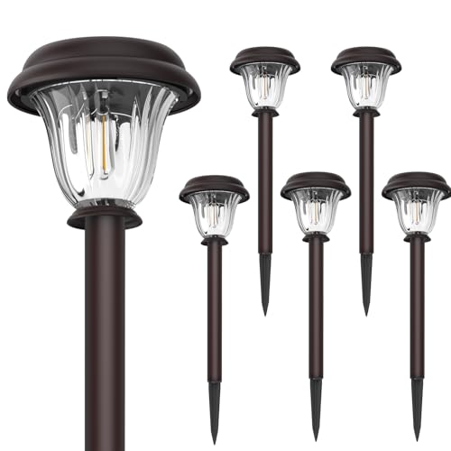 Solar Pathway Lights Outdoor Metal Glass Solar Lights Outdoor (6 Count)