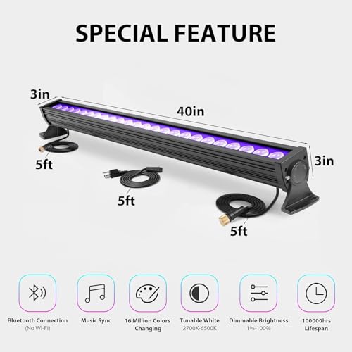168W Programmable RGB+CCT LED Wall Washer Light Bar (Linkable RGBCCT - Black Housing)