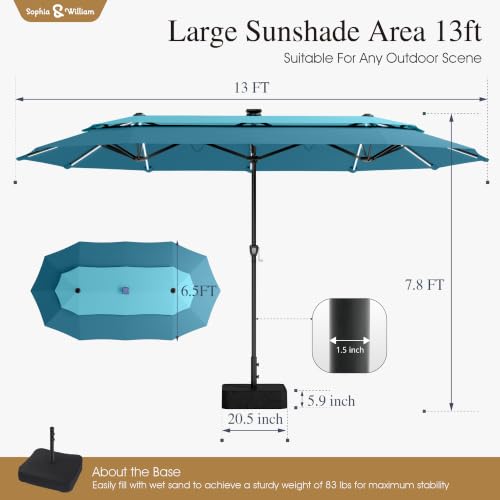13ft 2 Tier Patio Umbrella with Base&LED Lights