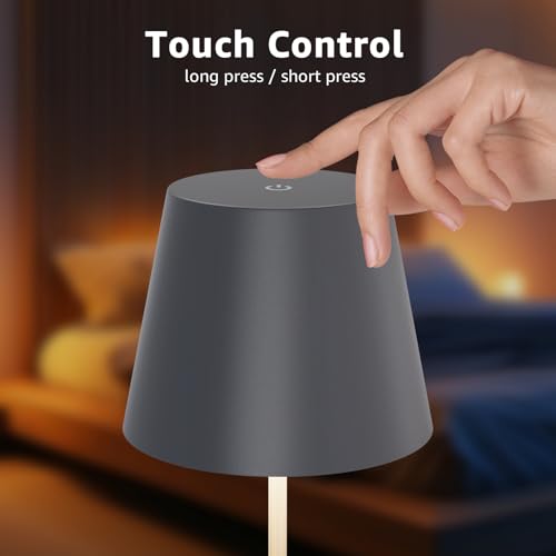 2 Pack Cordless Table Lamp Rechargeable 5000mAH Battery Operated Lights Touch Control LED Portable Desk Lamps 3 Color Dimming for Outdoor Coffee Bedroom Kitchen (2 Count)