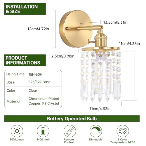 Crystal Battery Operated Wall Sconce