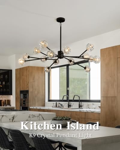 Modern Black 43" 15 Lights Crystal Chandelier