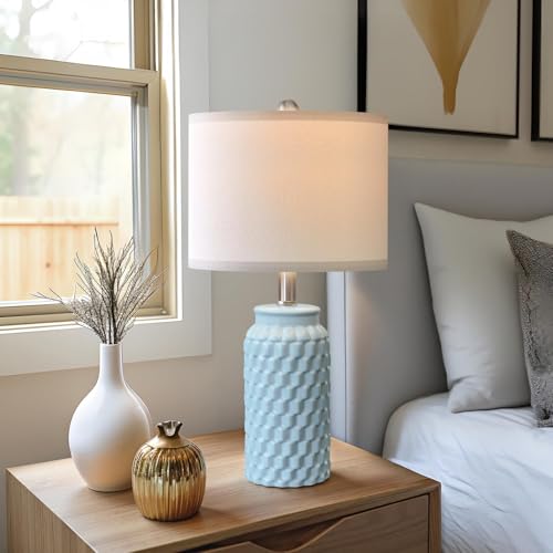20.5" Light Blue Modern Ceramic Bedside Lamp Set of 2 for Bedroom Decor Farmhouse Table Lamp for Living Room Office Dorm (2 Count)