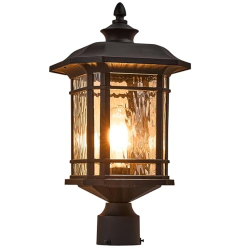 Outdoor Post Light 18.3" Waterproof Pole Light with Water Ripple Glass for Garden Patio Pathway E26 Socket