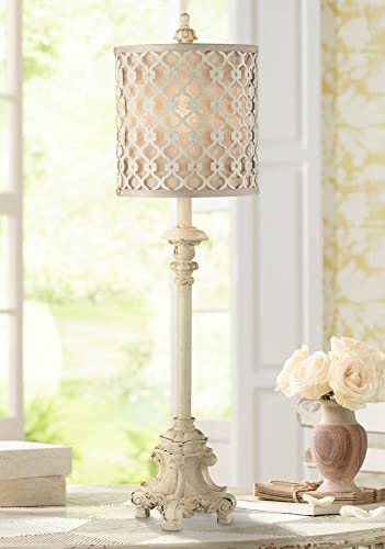 French Candlestick 34" Large Buffet Table Lamps Set of 2 Ivory White (2 Count)