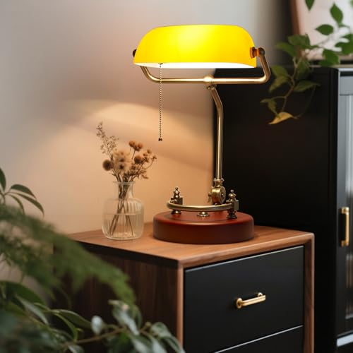 Bankers Lamp Traditional Orange Desk Lamp Solid Wood Pull Chain Switch