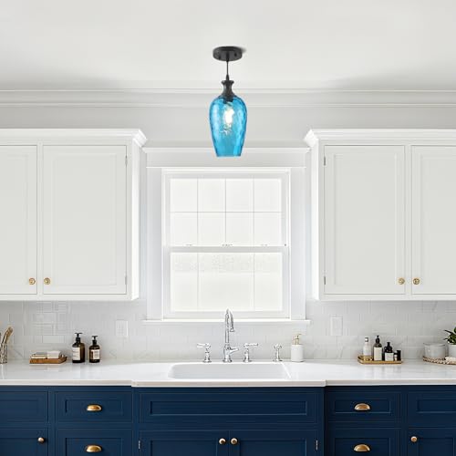 Blue Glass Pendant Lights Kitchen Island (2 Count)