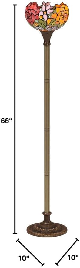 WERFACTORY Tiffany Floor Lamp Red Rose Flower Stained Glass Light 10X10X71 Inches Pole Torchiere Standing Corner Torch Uplight Decor Bedroom Living Room Home Office S001 Series