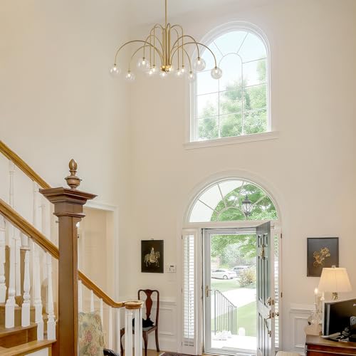 Gold Sputnik Chandelier with Clear Glass Globe 12 Lights L52 Inch