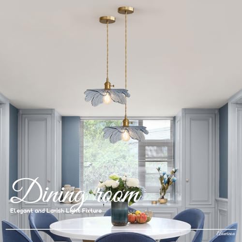 Blue Floral Glass Pendant Lights Kitchen 2 Pack Vintage Mid Century (2 Count)