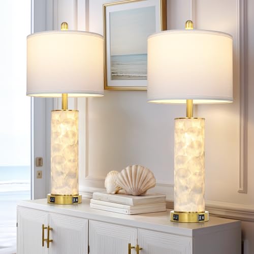 29" Coastal Seashell Table Lamp for Living Room Set of 2 (2 Count)