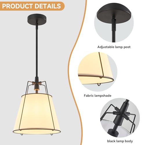 Modern Pendant Light Fixtures with 13" White Linen Fabric Shade