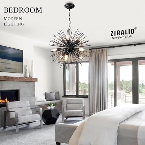 20in 9 Light Black Sputnik Chandelier Vintage Modern Starburst