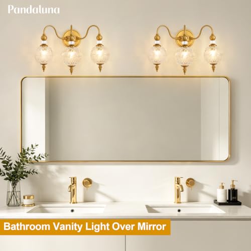 Vintage 3 Light Bathroom Vanity Light Over Mirror (Antique Gold & Clear / 3-Light)