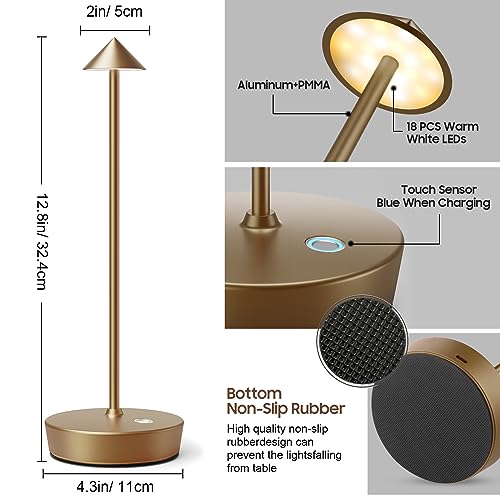 Cordless Rechargeable Led Table Lamp Battery Operated Light Bronze
