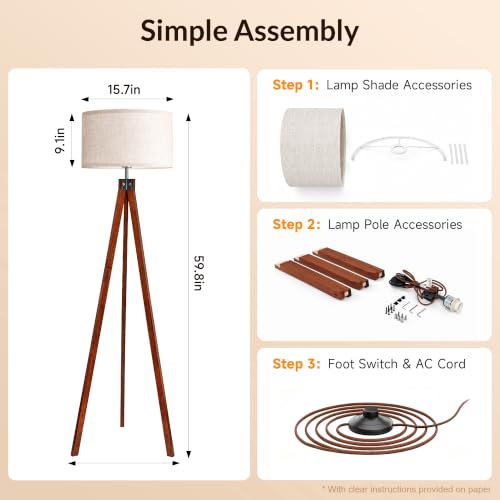 Tripod Floor Lamp Mid Century Modern Standing Lamps for Living Room