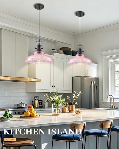Pink Glass Pendant Lights Kitchen Island (2 Count)