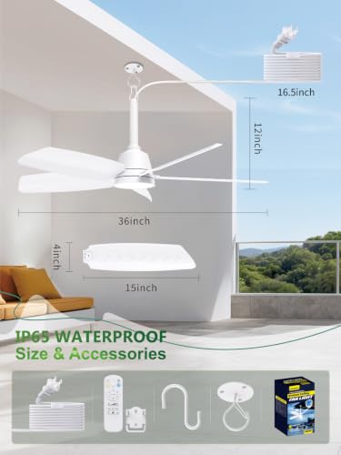 Outdoor Gazebo Ceiling Fan with Light and Remote (White / 36 Inch)