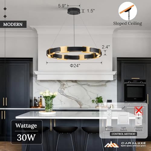 LED Ring Chandelier Modern Black Gold Chandeliers for Dining Room Dimmable