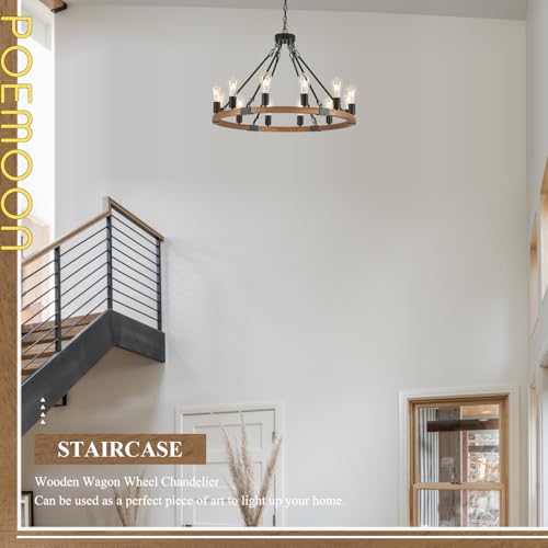 Oak Wooden Wagon Wheel Chandelier 12