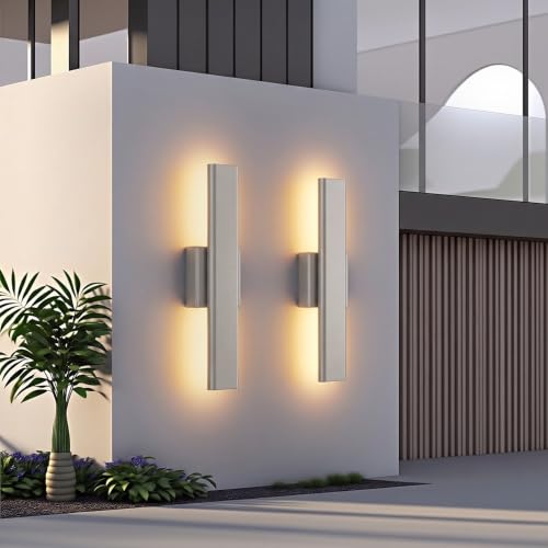 15.7" Nickel LED Outdoor Wall Sconce