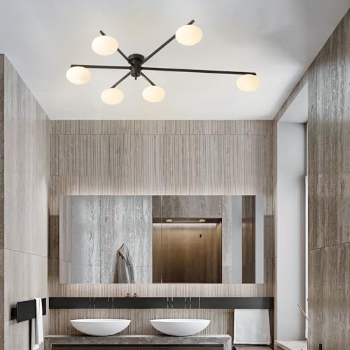 6 Light Semi Flush Mount Ceiling Sputnik Chandelier Black Matte