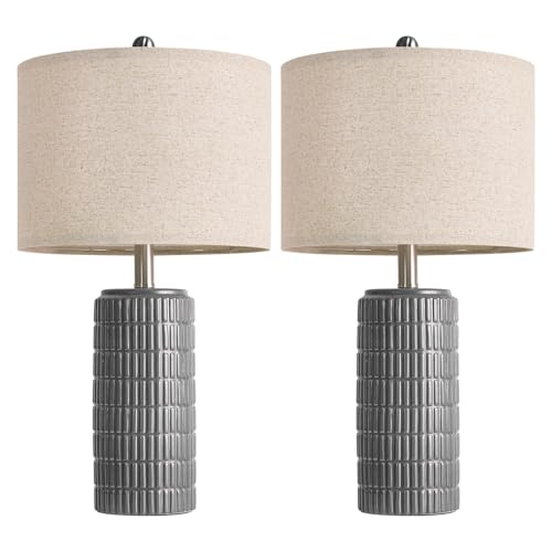 23" Ceramic Dark Gray Table Lamps Set of 2 for Living Room (2 Count)