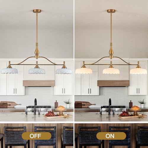 Chandeliers Pendant Light Fixture Vintage Pendant Lighting Fixtures 3 Lights Chandelier Kitchen Glass Hanging Lamp for Island Dining Living Room Brass and White